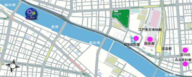 隅田川花火大会第二会場の打ち上げ場所の地図