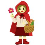 ハロウィンで赤ずきんちゃんの手作り衣装を着た女の子